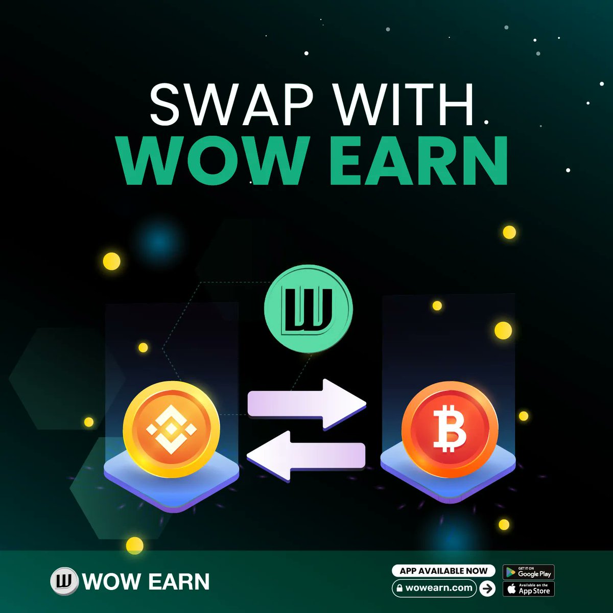 WOWEARNENG's tweet photo. ⚡️ Seamlessly Shift Gears with WOW EARN's Swapping Feature! 
Effortlessly exchange one cryptocurrency for another and
 stay agile in the ever-evolving crypto landscape. 
#CryptoExchange #WOWEARN https://t.co/n6HC57P5I7