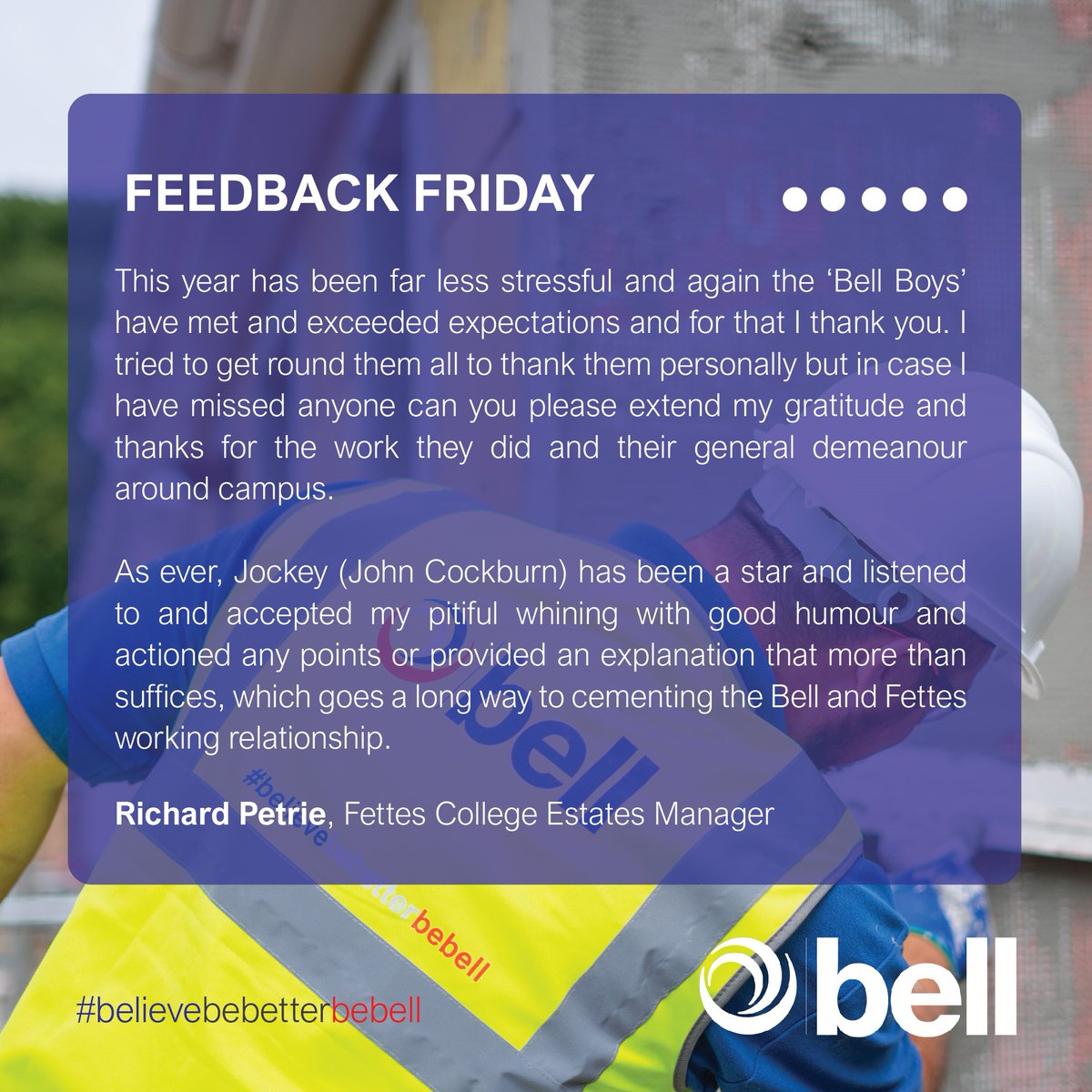 It's Friday, time to celebrate a good job done with some #feedbackfriday - great work from our Edinburgh team 👏 #bebell