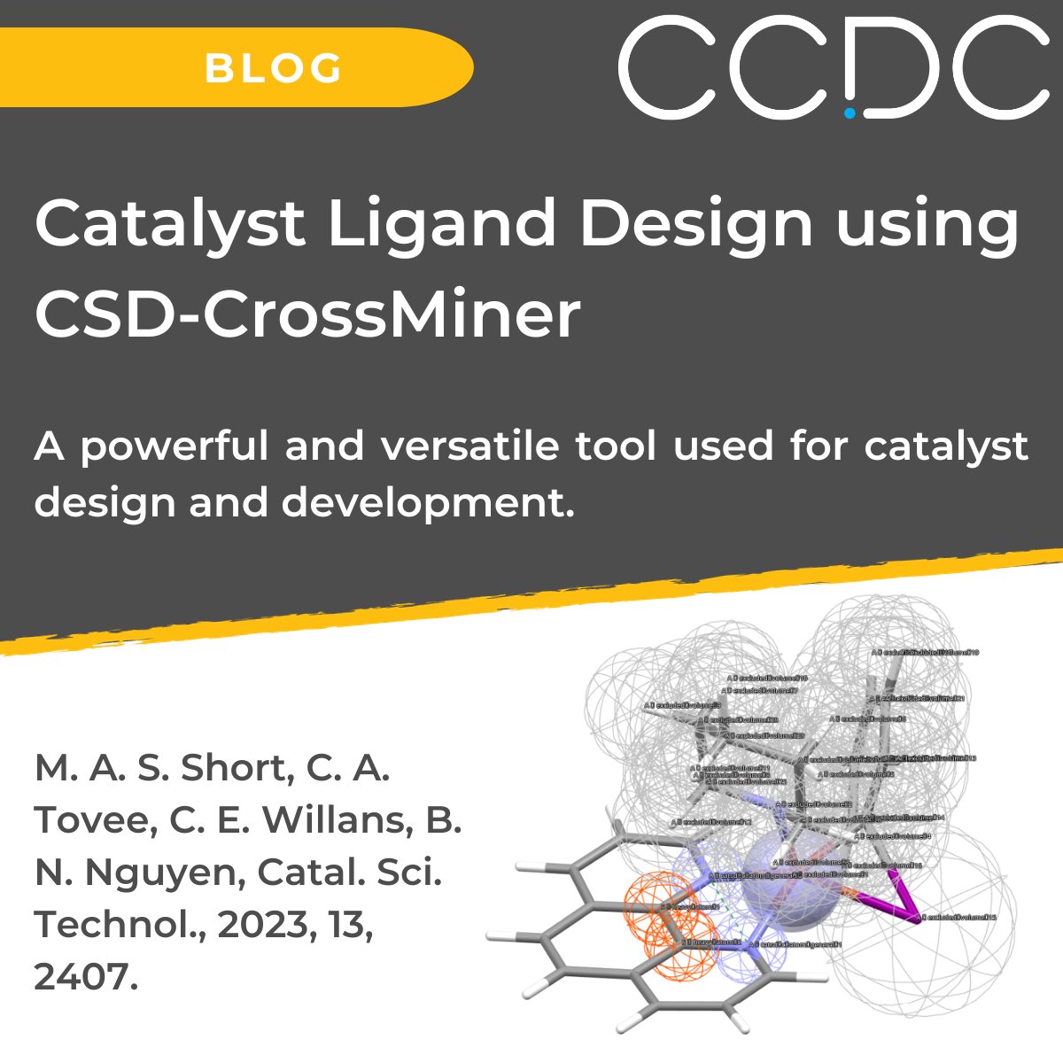 ccdc_cambridge's tweet photo. New #computational workflow for ligand discovery in #catalysis.
🔷 The study involves the use of the CSD to perform automated ligand discovery, and CSD-CrossMiner to perform 3D structural queries.
New blog 🔗https://t.co/bvuUbwuEBG
#Crystallography #CatalystDesign https://t.co/MoHfJrWcUv