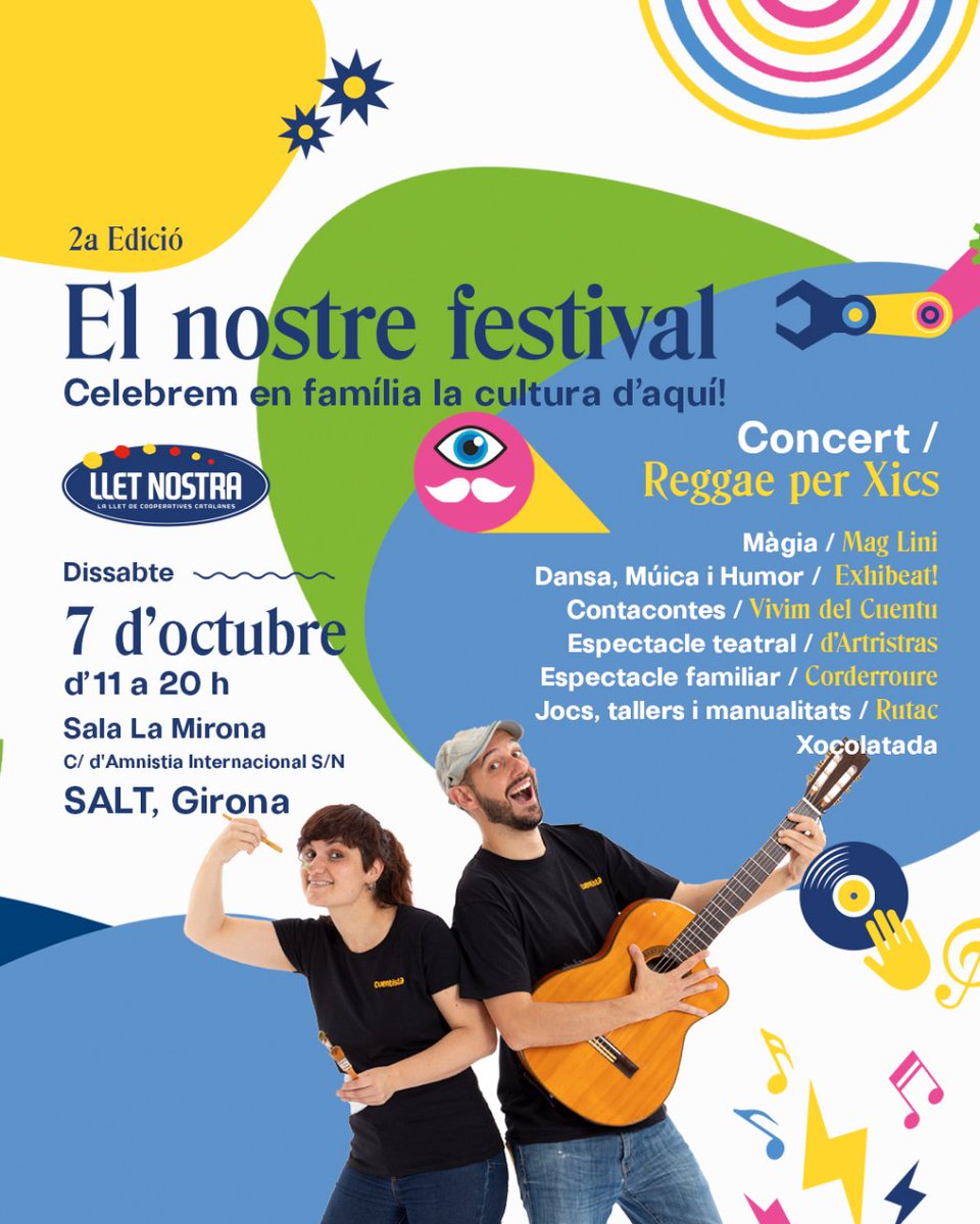fcatcultura's tweet photo. 🤸No us perdeu El Nostre Festival de @lletnostratuit, un exemple de solidaritat!

📍#Girona acollirà, el 7/10, el festival de @lletnostratuit, empresa del Consell de Mecenatge. Els beneficis seran per a la nostra fundació i el @BancdlsAliments de Girona 🎶https://t.co/MPsMjUSPzd https://t.co/y94eMzu4t3