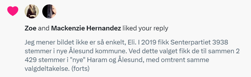 Når amerikanske babes er raske med å like dine tweets om Senterpartiets utvikling i Haram og Ålesund, da vet du at du skriver om viktige ting