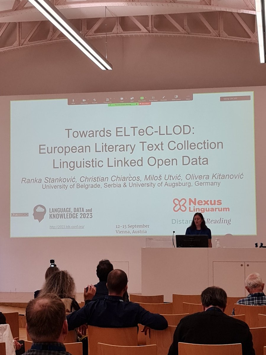 LDKconference's tweet image. Last presentation before the lunch break &quot;Towards ELTeC-LLOD: European Literary Text Collection Linguistic Linked Open Data&quot; by Ranka Stanković, Christian Chiarcos, Miloš Utvić, Olivera Kitanović #ldk2023