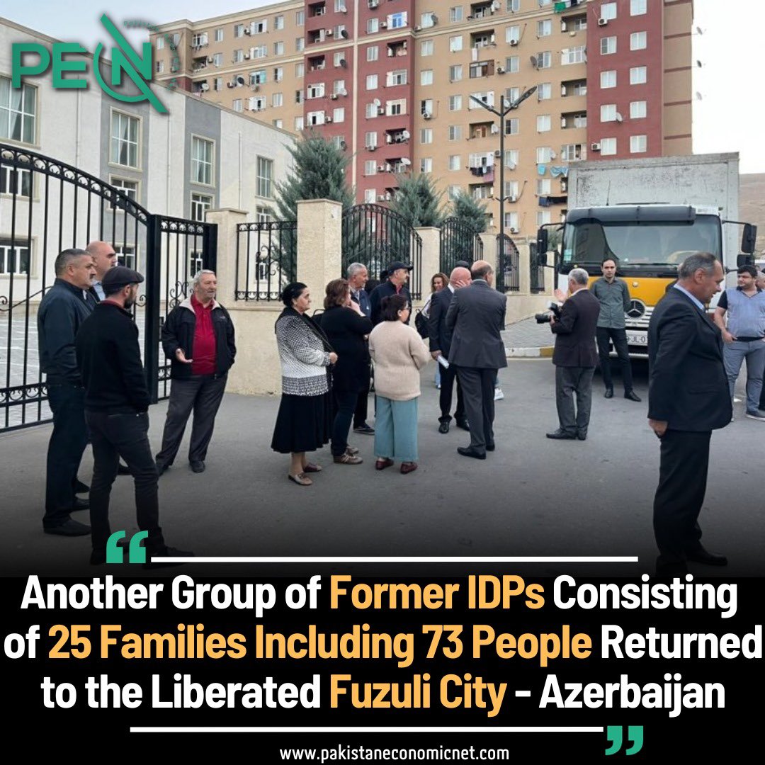 NetPakistan's tweet photo. Another group of former IDPs sent from the Gobu Park 3 residential complex in the #Garadagh district of #Baku has arrived in Azerbaijan's #Fuzuli city, Trend reports.
At this stage, another 25 families (73 people) returned to the city of Fuzuli.
Thus, until today, a permanent settlement in Fuzuli City has been provided for 144 families, or 514 people.
In accordance with the instruction of President of the Republic of Azerbaijan Ilham Aliyev, the return of former internally displaced persons to the restored city of Fuzuli continues.
As a result of the victory achieved by the valiant Azerbaijani Army under the leadership of the President, Victorious Supreme Commander-in-Chief Ilham Aliyev, opportunities have been created for the voluntary, safe, and dignified return of internally displaced persons to their native lands after 30 years.
@AzEmbPak @ElchinMeh @k_farhadov