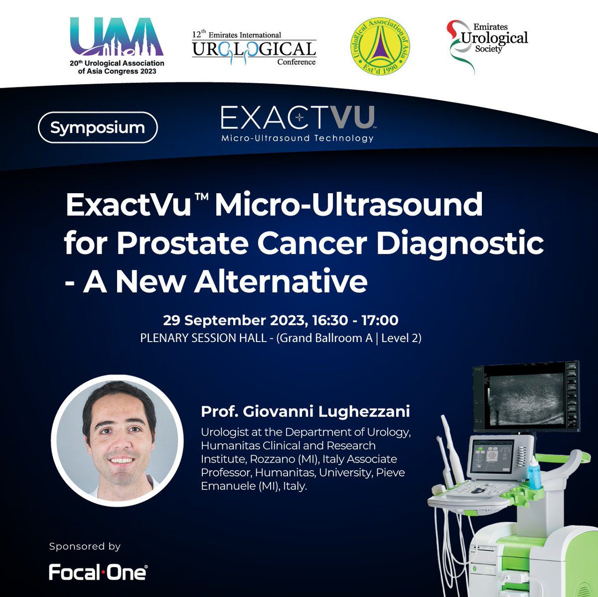 Don't Miss Out! Join us for a symposium at the UAA-EUSC congress with Dr.@GLughezzani. Discover a new approach to prostate cancer diagnosis with ExactVu™ micro-ultrasound tech. #UAAEUSC2023 #Symposium #ProstateCancer #Innovation #MicroUltrasound #ExactVu