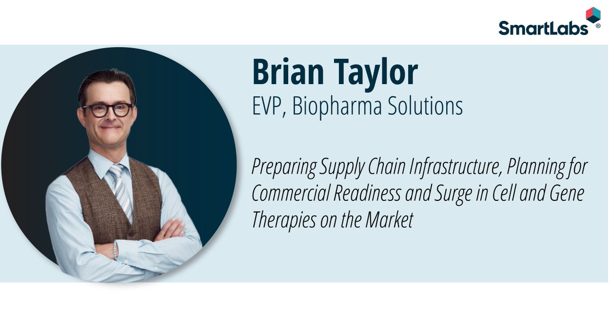 JoinSmartLabs's tweet image. Our EVP of BioPharma Solutions, Brian Taylor, will speak about supply chain readiness at #CGTCONF 2023 on 9/21! Don’t miss an opportunity to gain insights and be part of the conversation about novel therapies and cell and gene therapies hubs.ly/Q022qfpj0
