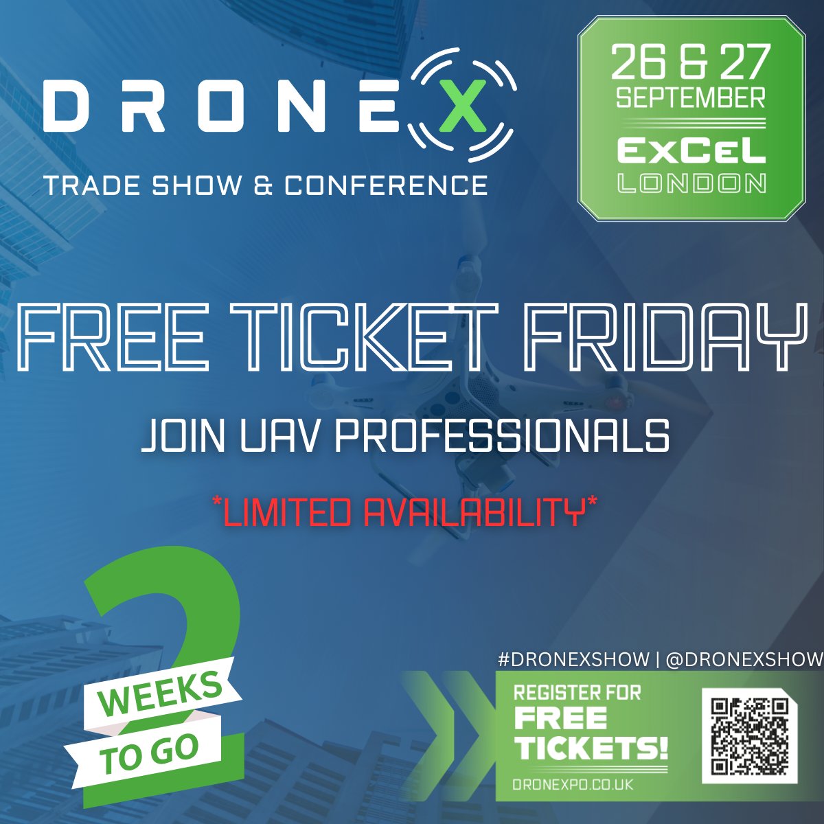 It's #FREETICKETFRIDAY 🙌 

There's only 1 FREE ticket Friday left before the ExCeL will be transformed into Europe's leading business event dedicated to the UAV industry.  

Tickets are limited so make sure you secure yours today!  tinyurl.com/4pjwd238

#FREETICKETS