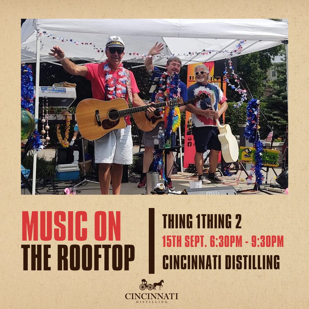 TONIGHT!! Thing1Thing2 will be with us, paying tribute to Jimmy Buffett!! Wear your best tropical garb and come on over to the rooftop to celebrate the life and music of Jimmy Buffett 🏝️🍹🌺