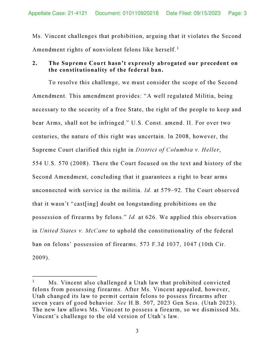 gunpolicy's tweet image. The Tenth Circuit ruled today that it's constitutional to prohibit felons from possessing firearms no matter what crime they committed and how long ago it was. You can read the opinion here: ca10.uscourts.gov/sites/ca10/fil…