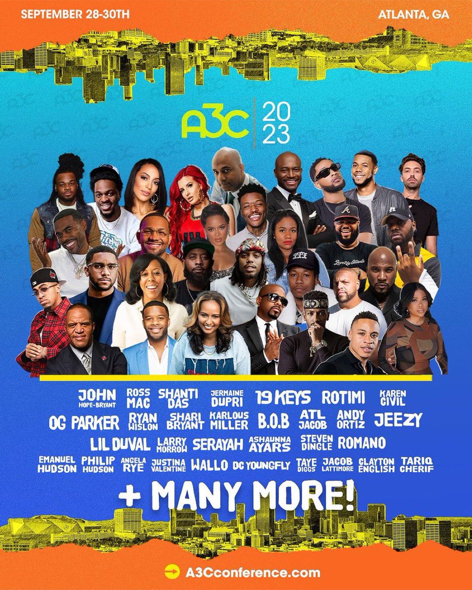 The @A3C Conference lineup is locked and loaded, and it's about to be lit! 🔥 We're bringing you some of the most influential artists, producers and creatives in ATL to connect, discover, and create with. Visit a3cconference.com now. #A3CConference #a3cfestival