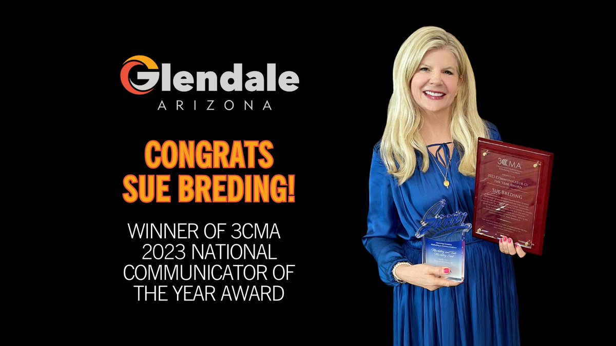 🎉 Congratulations to Glendale's Communications Director, Sue Breding! Sue has been nationally recognized, with @3CMA naming her the 2023 Communicator of the Year.

👏Way to go, Sue! To learn more about this exciting honor, visit: ow.ly/u3CA50PLQYX

#GlendaleGovLove