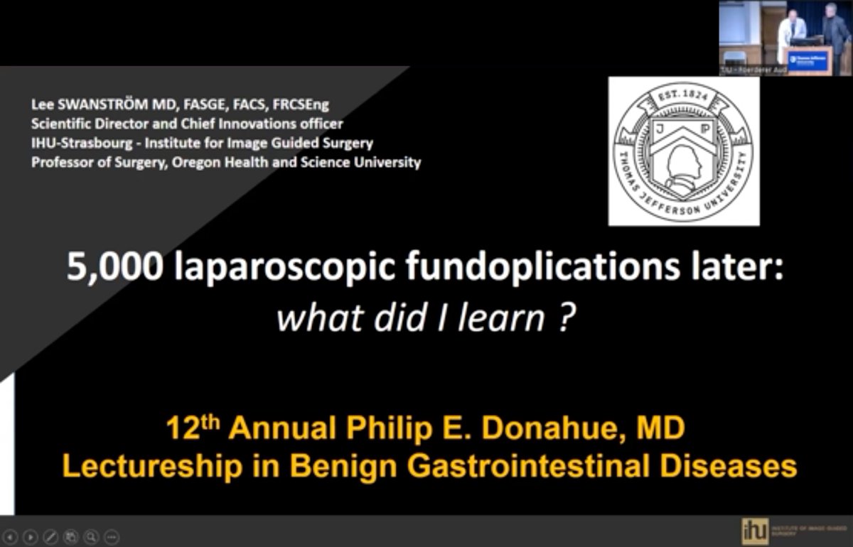 Many thanks to Dr. Lee Swanstrom for presenting the 12th Annual Philip E. Donahue, MD, Lectureship in Benign Gastrointestinal Diseases yesterday. If you missed it, you can view it online now: ▶️ jdc.jefferson.edu/surgerygr/262/