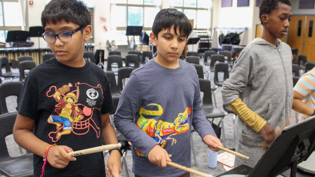 Student percussionists at Crossroads North were busy practicing under the watchful eye of Mrs. Olson this morning.