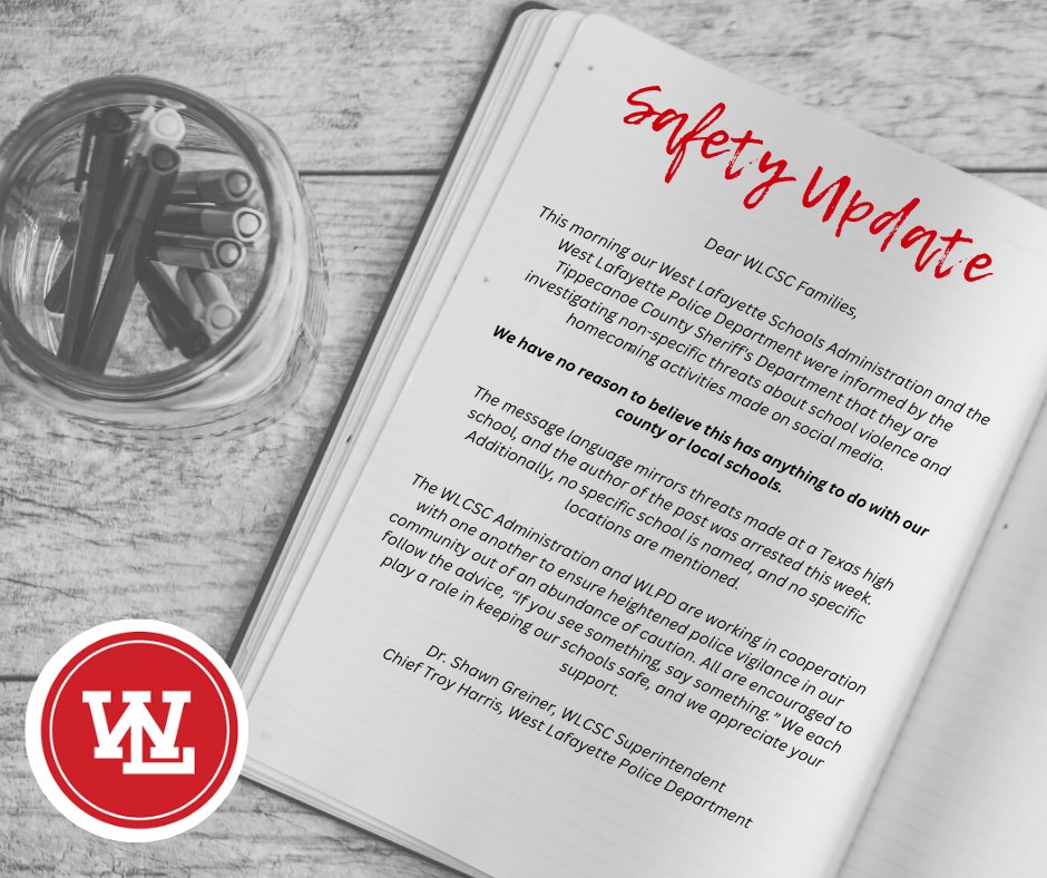 wlcscrdp's tweet photo. We are aware of social media concerns regarding school violence.  We want to share with our community, as we have with families &amp; staff, that we have no reason to believe this threat affects our schools.  

The WLCSC &amp; WLPD have issued a joint statement. https://t.co/ZZiG2OIPPU