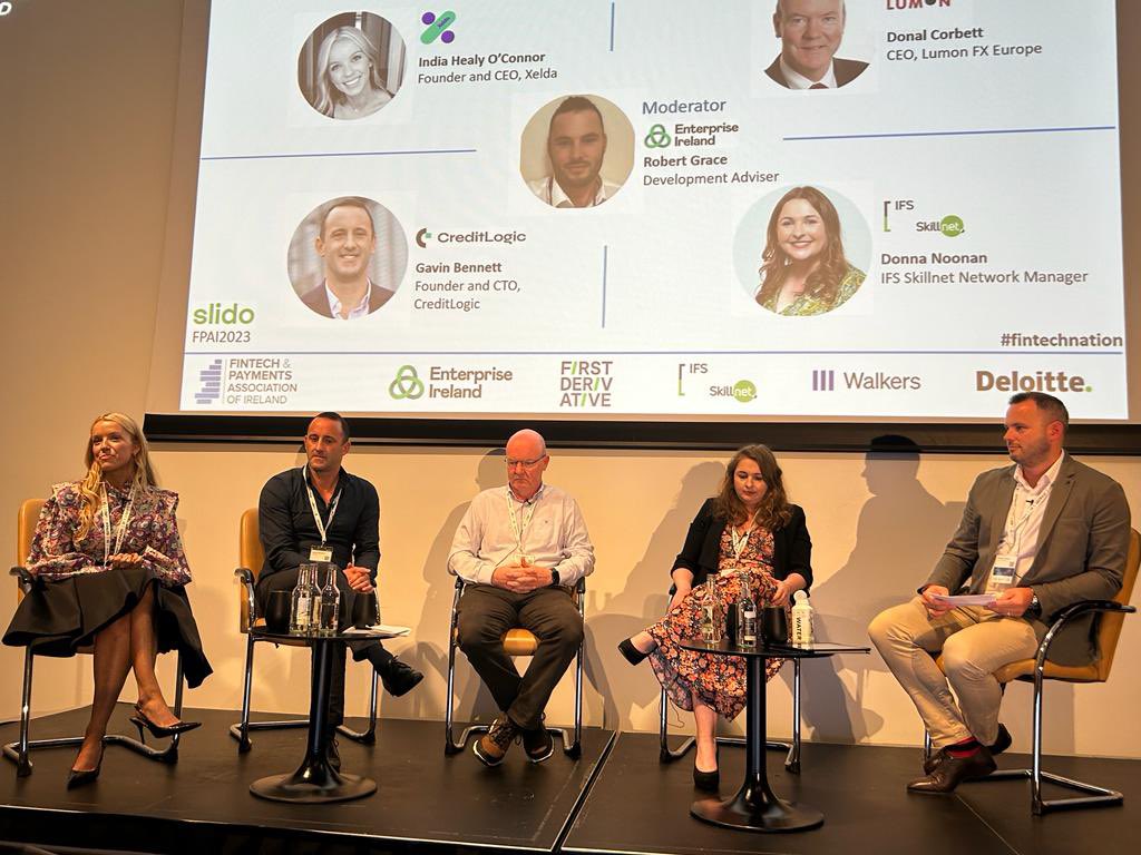 Meet the ex-Bankers forging a new path in FinTech, #FinTechNation 2023 panel discussion chaired by Robert Grace <a href="/Entirl/">Enterprise Ireland</a>, with India Healy-O'Connor @Xelda, Gavin Bennett <a href="/creditlogictech/">creditlogic</a>, Donal Corbett @LumonFXEurope and Donna Noonan <a href="/ifsskillnet/">ifsskillnet</a>.