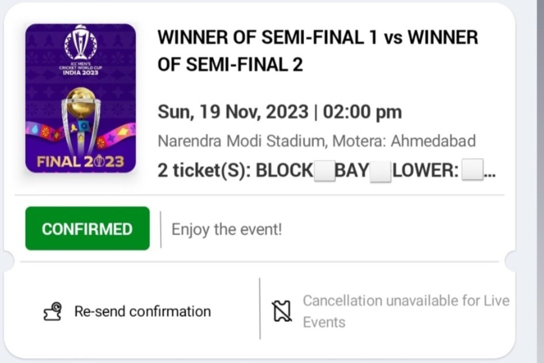 Ctrlmemes_'s tweet photo. Got the cricket world cup final tickets thank you bookmyshow but i will not go as I'm already going India vs Pakistan.

So I'm giving away these two tickets to two lucky people.

Rule : Like RT and DM me https://t.co/OoLJcs1TmU