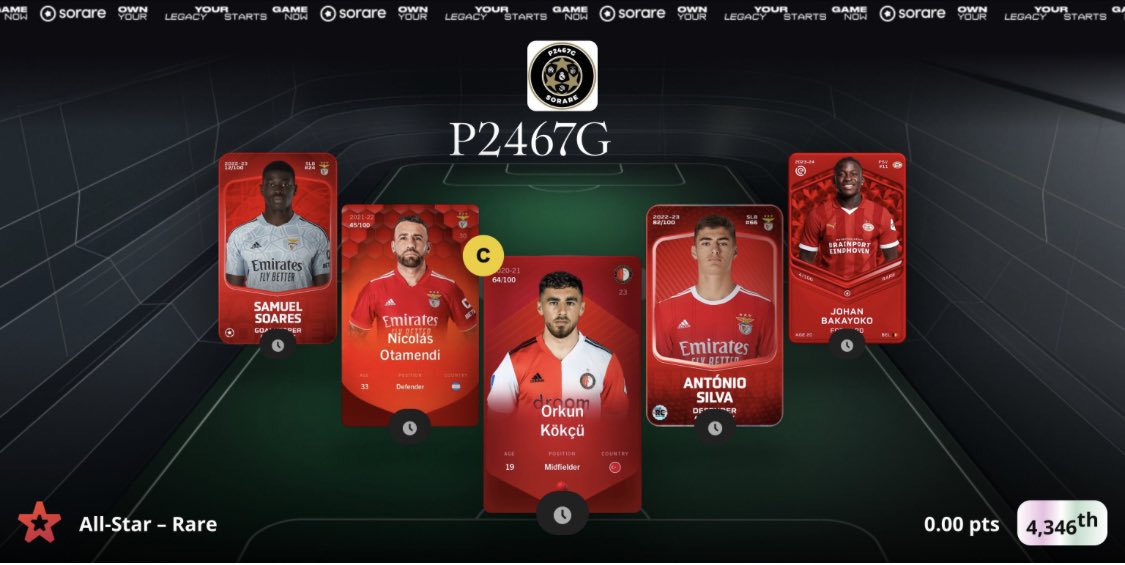 P2467G's tweet photo. On repart après la trêve internationale avec la #GW407 sur #Sorare. Vivement la fin de l’incertitude Trubin/Soares. J’ai fait mes équipes tôt ce matin, mais il semble que beaucoup penche pour Trubin depuis. Wait and See, on espère un palier et une carte en challenger ! https://t.co/RhTdb8O6gQ