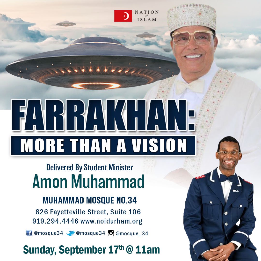 amonmuhammad's tweet photo. ๐กIn the Durham, NC area?
Join us this Sunday at Muhammad Mosque No. 34 (@mosque34) at 11am. ๐ฃ ๐๐พโโ๏ธ๐๐พโโ๏ธ!
#mosque34 #noisundays #noidurham #bullcity #durhamnc #originalman #blackexcellence #truth #wisdom #freedom #Farrakhan https://t.co/U7ofreSfTm