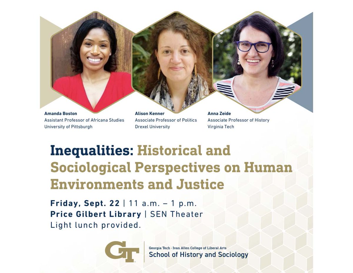 Todd Michney (@toddmichney) on Twitter photo NEXT FRIDAY (9/22): <a href="/TechHSOC/">Georgia Tech School of History and Sociology</a> Speakers Series panel "Inequalities: Historical and Sociological Perspectives on Human Environments and Justice," featuring @atboston, Alison Kenner & @aezeide, moderated by @hacurry. Details here: iac.gatech.edu/events/item/66… NEXT FRIDAY (9/22): <a href="/TechHSOC/">Georgia Tech School of History and Sociology</a> Speakers Series panel "Inequalities: Historical and Sociological Perspectives on Human Environments and Justice," featuring @atboston, Alison Kenner & @aezeide, moderated by @hacurry. Details here: iac.gatech.edu/events/item/66…