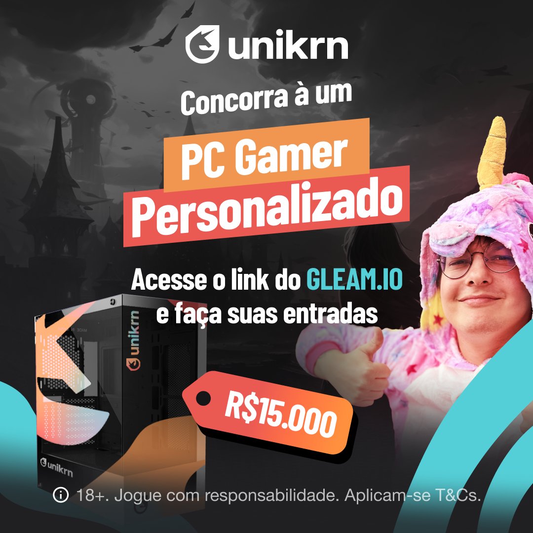 Deu a LOUCA na <a href="/unikrnBR/">unikrnBR</a> e os caras liberaram um PC Gamer de 15k pra um de vocês aqui ganhar.

Só entrar nesse link aqui para participar: mais.gg/3ECbzax

Marca ai seus amigos pra eles tentarem ganhar também 🤝
