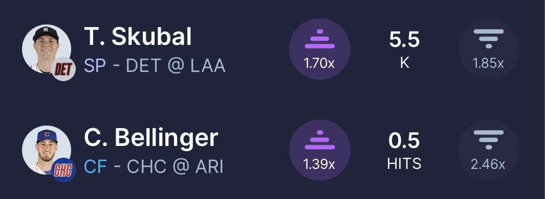 betbigben's tweet photo. 🚨#SleeperPOTD ⚾️

generated by my player props AI ⬇️

Skubal / 5.5 Ks / 71% HR
Bellinger / 0.5 HITS / 77% HR

#Sleeper | #MLB https://t.co/NJgtAeSLWv