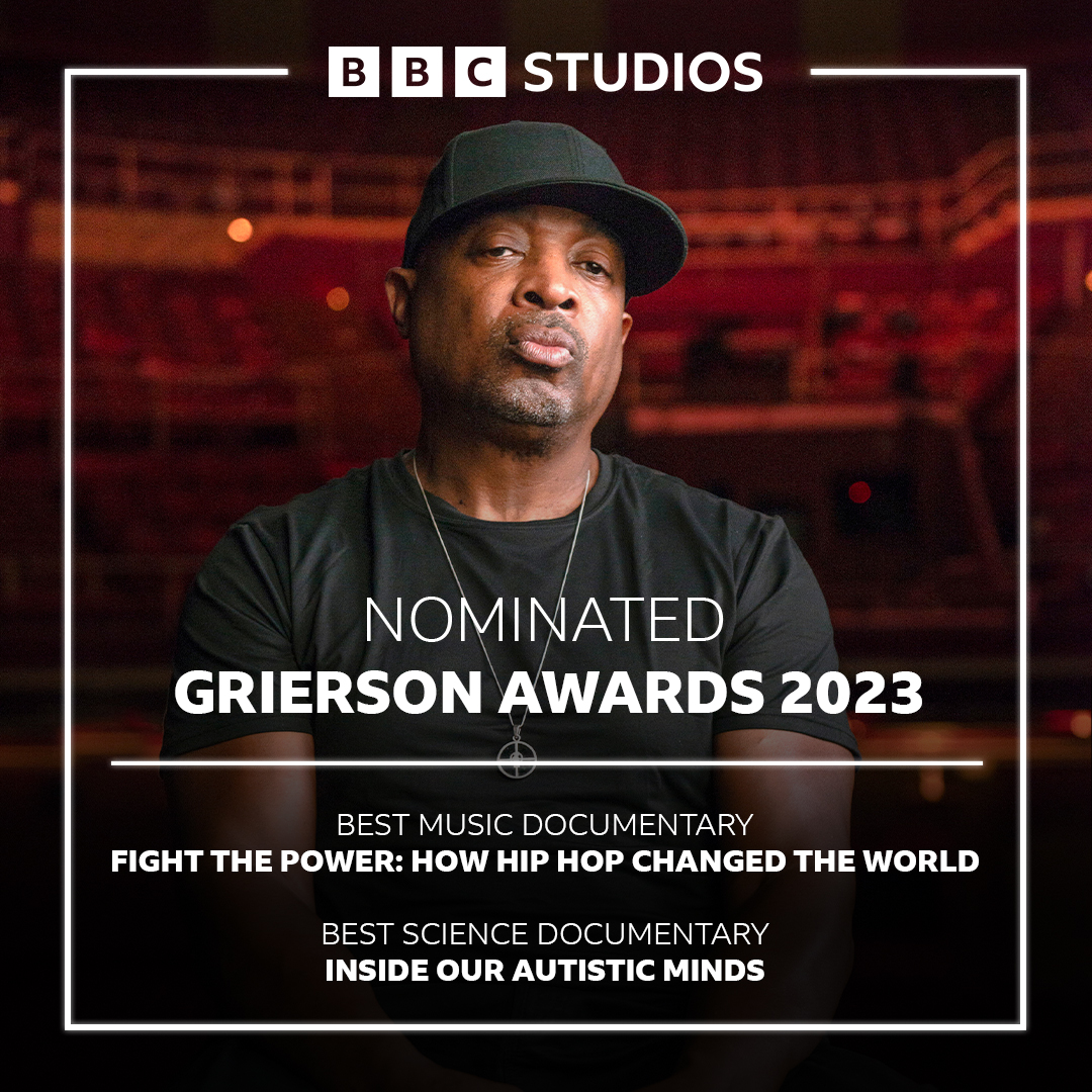 BBC Studios Documentary Unit has been nominated for @griersontrust Awards!🏆

We have been nominated in the Best Music Documentary category for Fight the Power: How Hip Hop Changed the World and in the Best Science Documentary for Inside Our Autistic Minds!

#GriersonAwards
