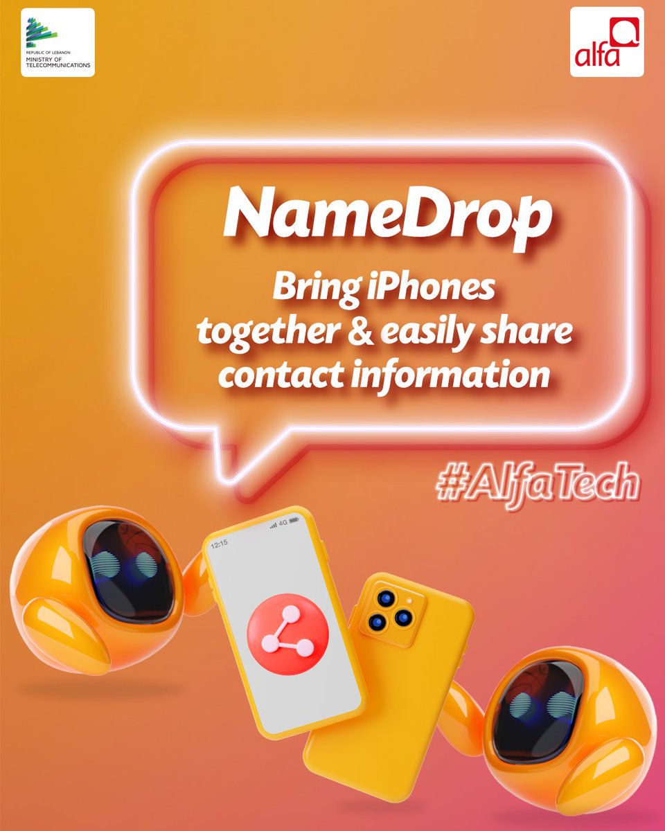 AlfaTelecom's tweet photo. #NameDrop is a new feature in iOS17, it allows users to easily share contact information by bringing their iPhones together.
With the same gesture, users can also share content or listen to music, watch a movie, or play a game while in close proximity between iPhones. #AlfaTech https://t.co/PtRMKvrp2g