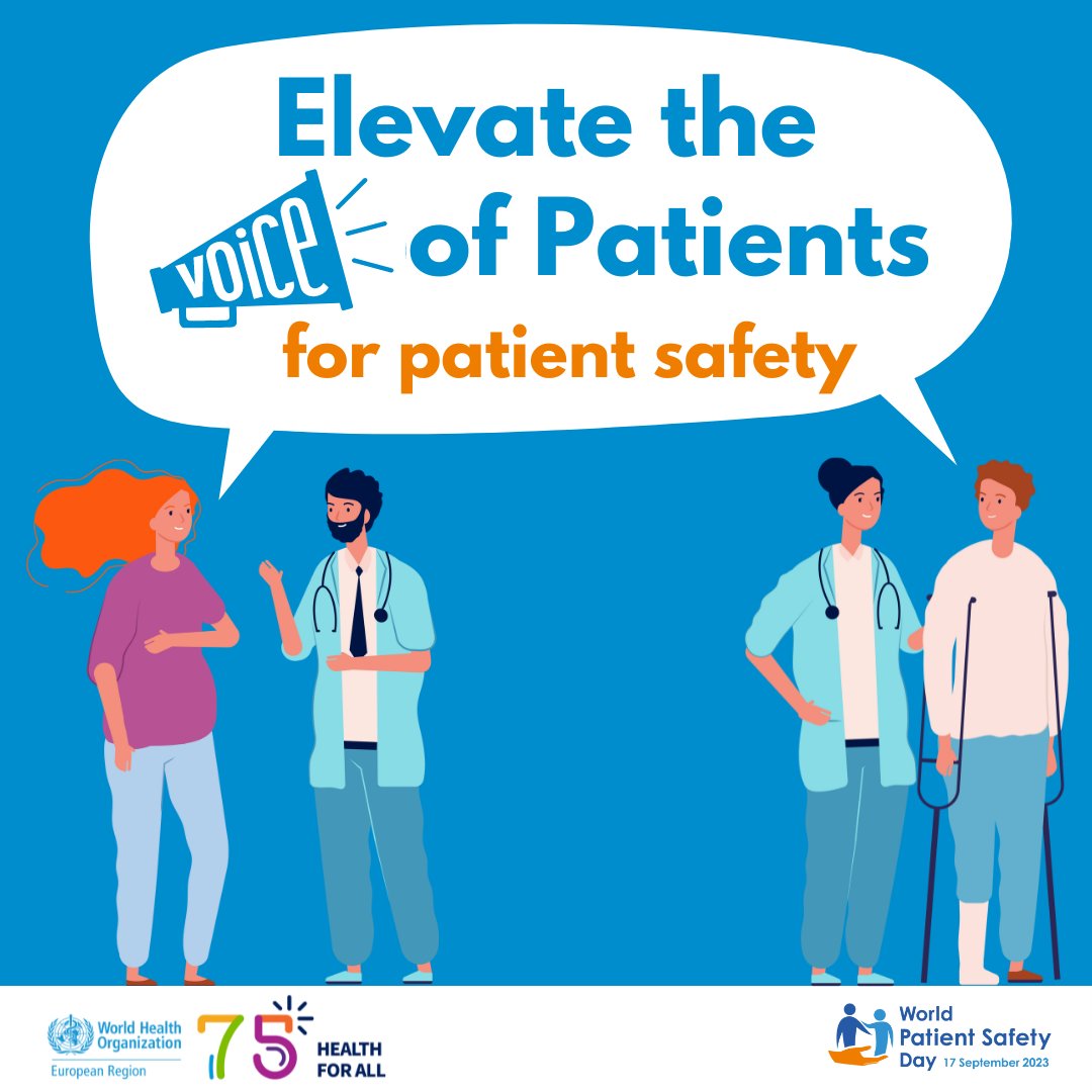 WHO_Europe's tweet photo. World Patient Safety Day 2023, coming up this Sunday, recognizes the crucial role patients, families &amp; caregivers play in the safety of health care. ⬇️

✅ Treat patients as partners
✅ Actively listen
✅ Provide opportunities to be involved
✅ Work together for safer health care https://t.co/uaEefVDRLK
