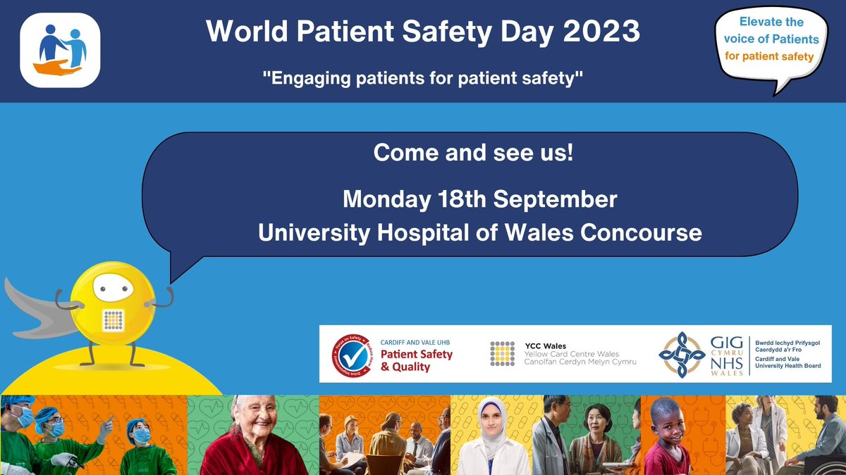 To mark #WorldPatientSafetyDay, we are on the   concourse at the University Hospital of Wales sharing information about the Yellow Card Scheme and how we can all help to “Elevate the voice of patients!”

Come and say hello, we’d love to see you!

#MHRAYellowCard