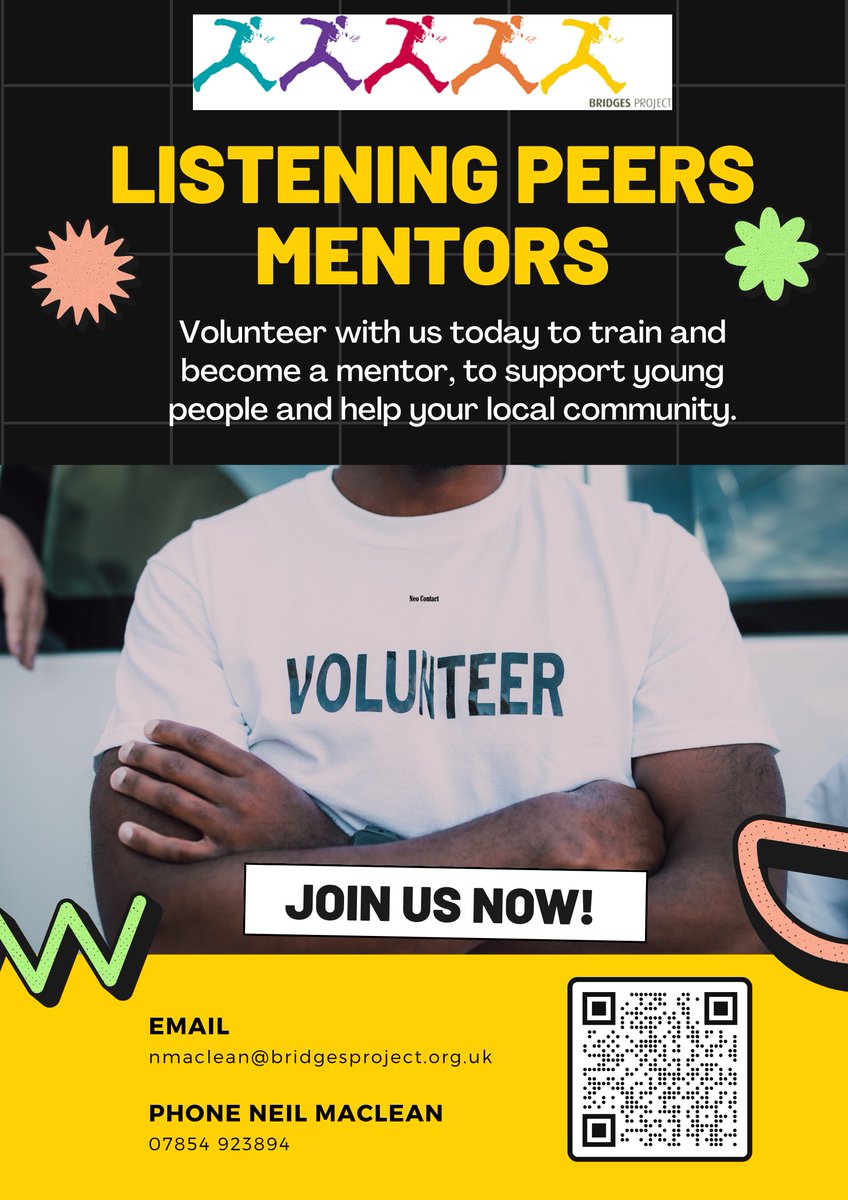 🙋🏼‍♀️🙋‍♂️We're looking for more young people to become Mentors for our Listening Peers service! 

📨 Contact Listening Peers Coordinator Neil (details on poster) or message us for more info ℹ️

Listening Peers is funded by @MeldapRecovery and <a href="/corrascot/">Corra Foundation</a>'s Partnership Drugs Initiative.