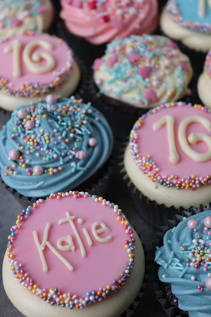 Katie is 16! She’s allergic to gluten, eggs &amp; nuts. I used her fave #freefrom #chocolate sponge recipe - my <a href="/FFFoodAwards/">Free From Food Awards</a> winner, Mocha Choc Cake. Topped with vanilla creamcheese frosting, sugarpaste plaques &amp; sparkly sprinkles. Happy Sweet 16 Katie! #glutenfree #eggfree #nutfree