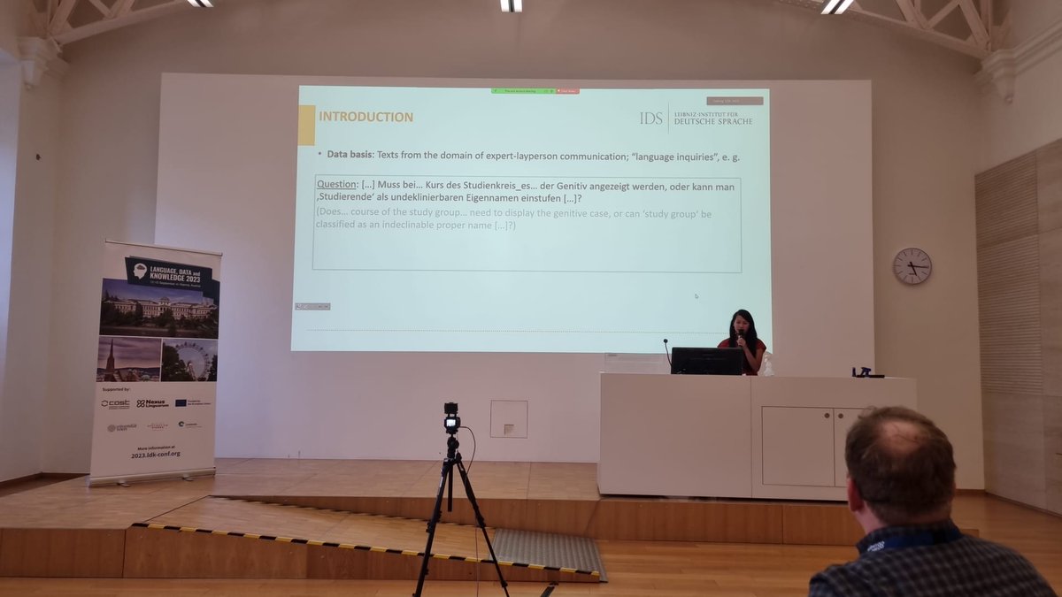 LDKconference's tweet image. The last presentation of the conference &quot;Making Non-Normalized Content Retrievable – A Tagging Pipeline for a Corpus of Expert–Layperson Texts&quot; by Christian Lang, Ngoc Duyen Tanja Tu, Laura Zeidler #ldk2023