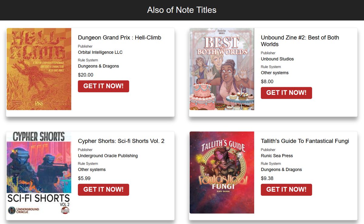 Thanks to <a href="/DriveThruRPG/">DriveThruRPG</a> for putting us in this week's newsletter! What a great group of products!