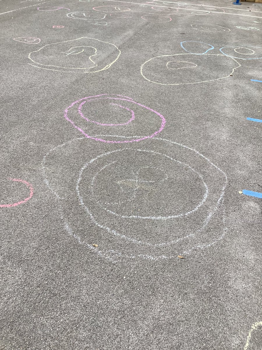 In art, we have begun to explore spirals. We looked at the work of Molly Haslund and the circles and spirals she creates outside. We took inspiration and used the chalks to create our own giant artwork on the playground #1RW #art <a href="/Office_WIA/">Office_WIA</a> @StBartsTrust