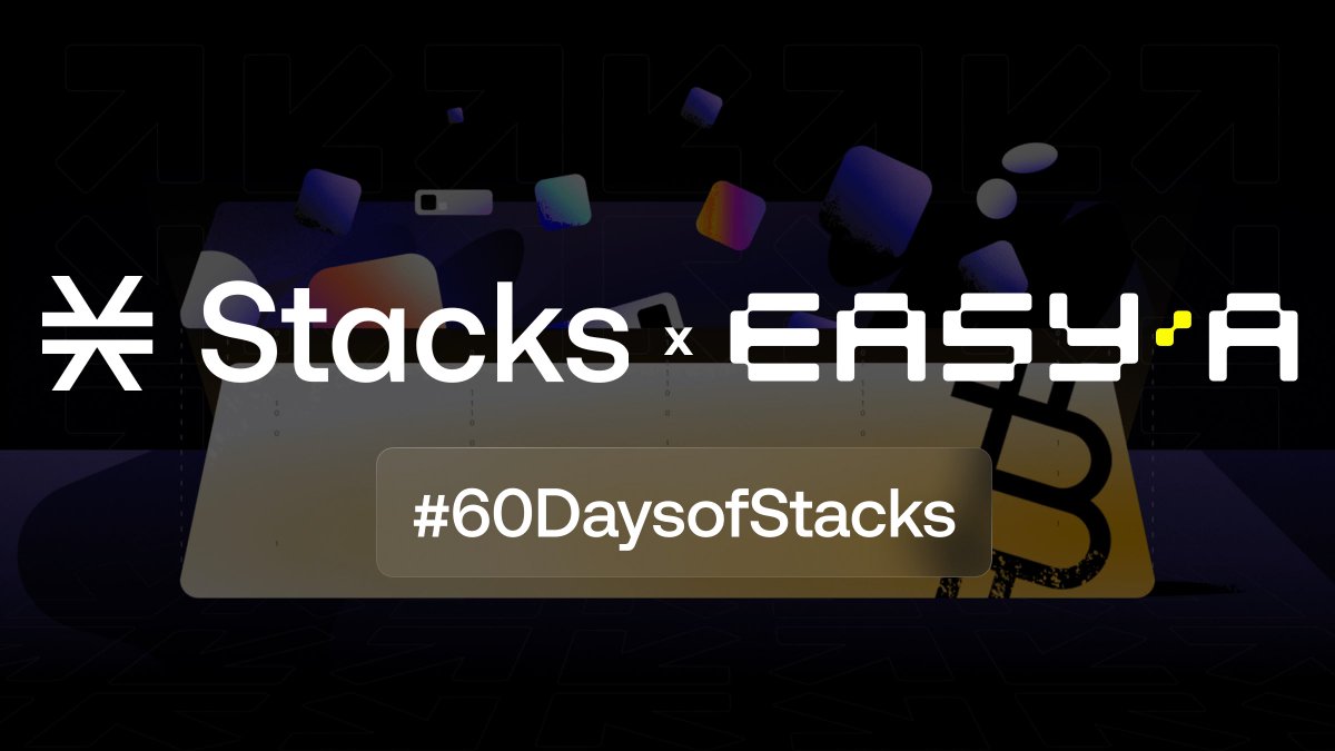 EasyA 🤳📱 (@easya_app) on Twitter photo You’ve heard about Bitcoin. But what about BUILDING on bitcoin? 🔨
With <a href="/Stacks/">stacks.btc</a>, it’s possible! From smart contracts to dApps, Stacks lets you build on one of the world’s most fascinating inventions to date, Bitcoin! 🪙
Our #60DaysOfStacks challenges launch soon! 🔜 You’ve heard about Bitcoin. But what about BUILDING on bitcoin? 🔨
With <a href="/Stacks/">stacks.btc</a>, it’s possible! From smart contracts to dApps, Stacks lets you build on one of the world’s most fascinating inventions to date, Bitcoin! 🪙
Our #60DaysOfStacks challenges launch soon! 🔜