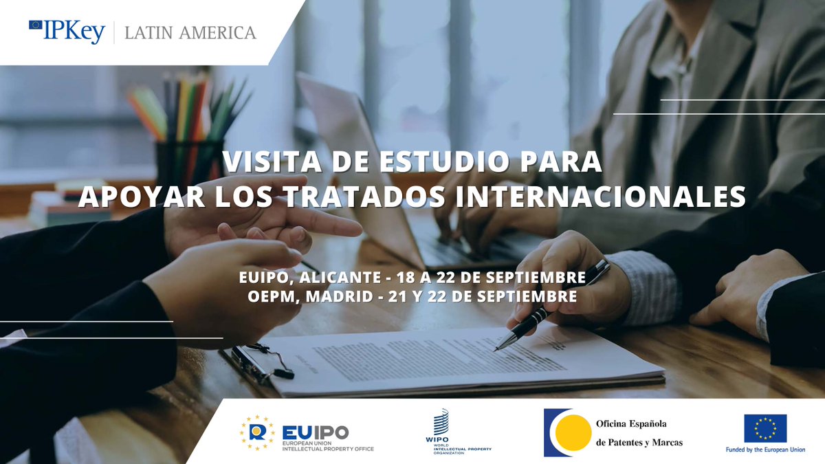 IPKey_EU's tweet image. Con apoyo de la @WIPO, oficiales de la @sicsuper, el @IndecopiOficial y el @inapichile realizarán una visita de estudio a la @EU_IPO y la @OEPM_es.

Esta iniciativa consiste en mejorar el conocimiento y la comprensión del #ProtocoloDeMadrid y el #SistemaDeLaHaya (#ActaDeGinebra).