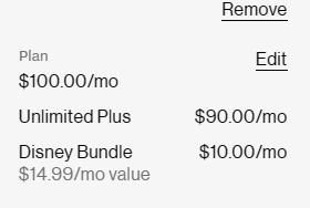 scotepi's tweet photo. @Verizon Your site can't math... Unlimited+ = $80, Disney+ = $10, cart says its $100 https://t.co/4Bedob29I5