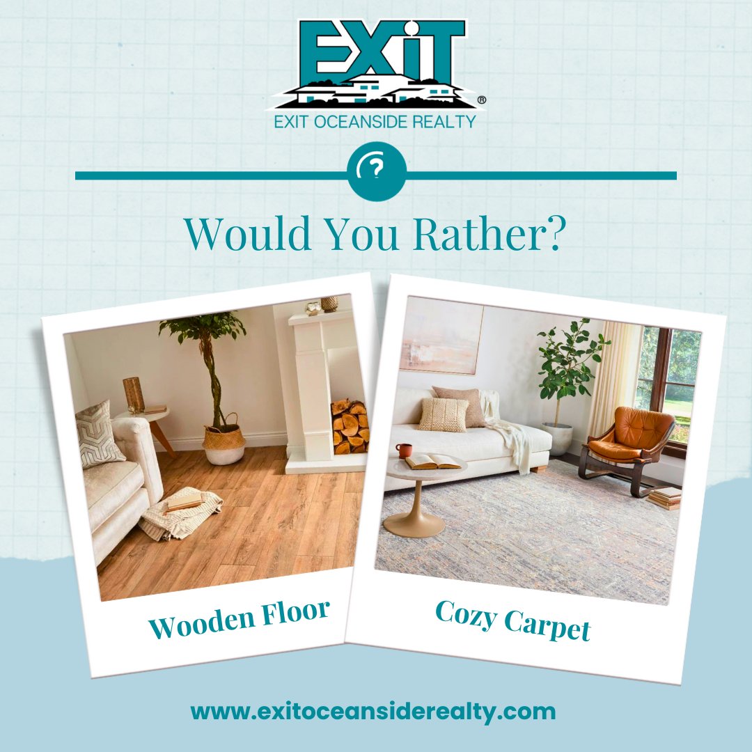 Hardwood elegance or cozy carpet comfort? The ultimate interior dilemma! Which one would you choose for your sweet home? 🏡🤔 #EXITOceansideRealty #LOVEXIT #Realtor #WellsMaine #HomeFlooring #InteriorDesign #HomeDecor #FlooringFrenzy #DesignDilemma #HardwoodHaven #CarpetComfort