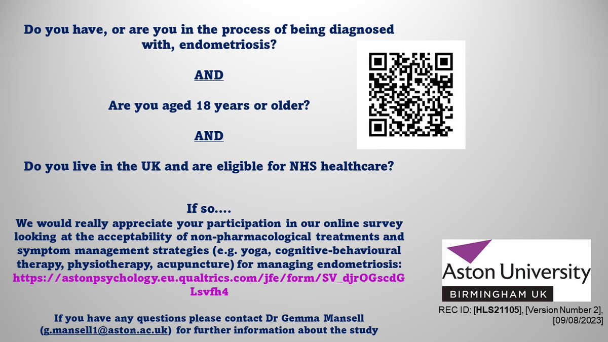 Do you have #endometriosis or are you in the process of being diagnosed? Please complete (and share/RT!) this survey for my #healthpsychology stage 2 qualification (~20 mins to complete) tinyurl.com/endo-treatment… @trainee_network @mschealth_aston