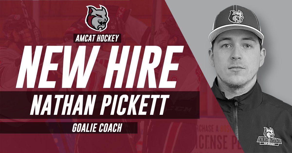 AMC_M_Hockey's tweet photo. Please welcome goalie coach Nathan Pickett @goannamaria Pickett played locally for Worcester Academy prior to @NHAvalanche @EHL_Hockey @goAMCATS https://t.co/1nvLtqqXYS