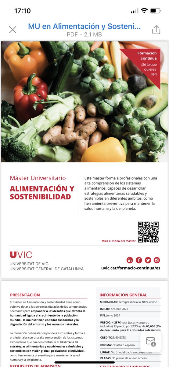 📢 Máster en Alimentación y Sostenibilidad. Este podría ser tu máster si te interesa formarte en la promoción de estrategias alimentarias como herramienta preventiva para mantener la salud humana y del planeta. Preinscripcion abierta!! <a href="/uvic_ucc/">UVic-UCC</a> @Fcsb <a href="/CatAgroeco/">Càtedra Agroecologia</a>