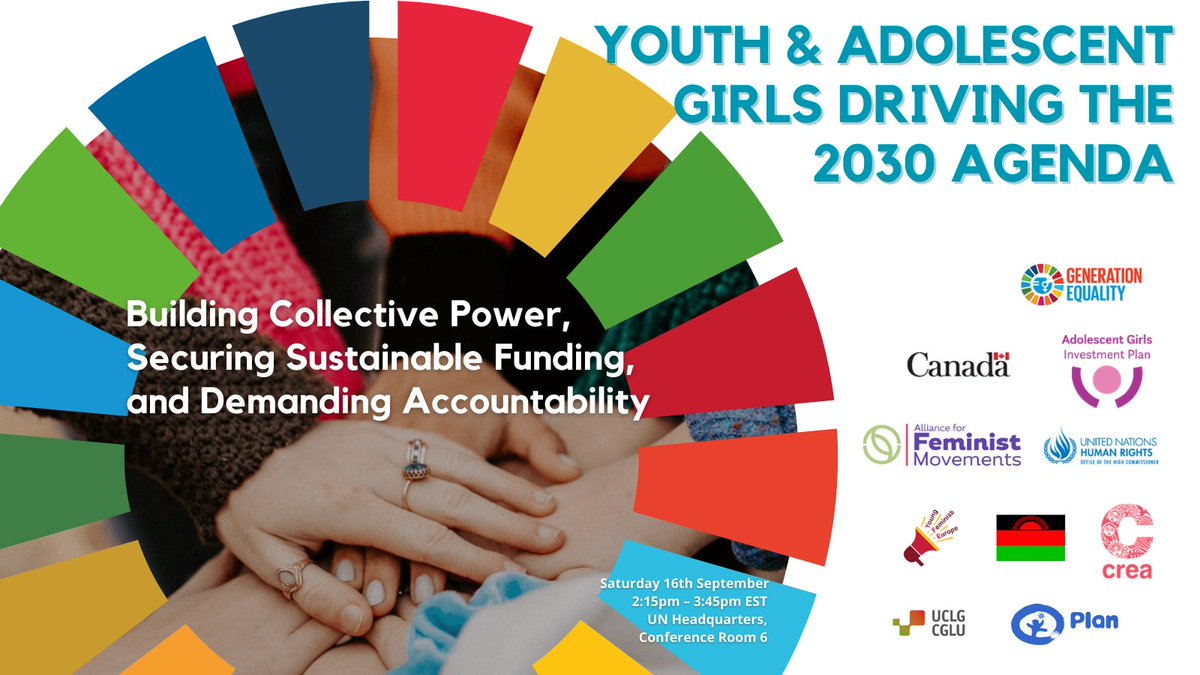 Are you in NYC for the #SDGSummit? Join us on 16.09 at the @UN headquarters as we bring together different stakeholders to highlight the critical role of adolescent girls & young feminists and their leadership in the acceleration of the #2030Agenda 👉🏽 shorturl.at/abhpz