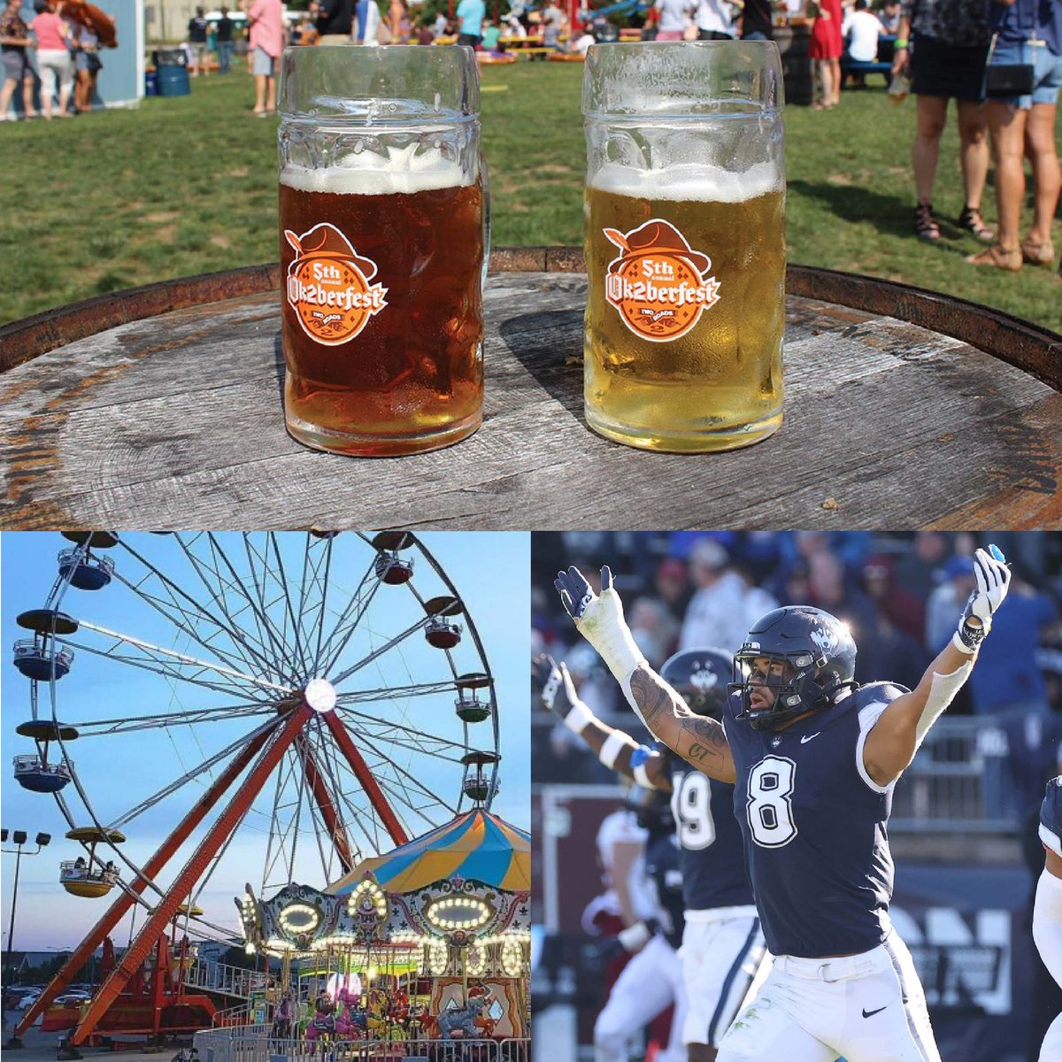 A quintessential fall weekend is in the cards with festivals, fairs, and football. 

🍻 OK2BERFEST at Two Roads Brewing in Shelton
🎡Berlin Fair in Berlin
🏟️UConn Vs FIU at Rentschler Field

#Ctvisit #CTvibe