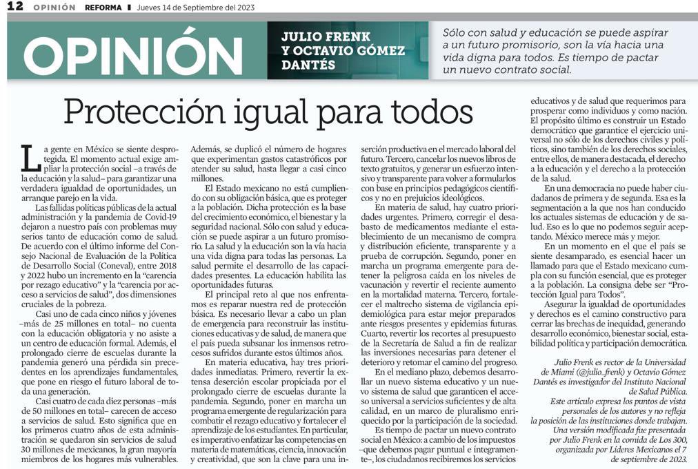 El gobierno actual ha fallado en su responsabilidad de proteger a la gente. El próximo deberá ejecutar un programa de emergencia para reparar los retrocesos. En <a href="/Reforma/">REFORMA</a> proponemos 3 prioridades de #Educación y 4 de #Salud, bases para la igualdad de oportunidades y derechos.