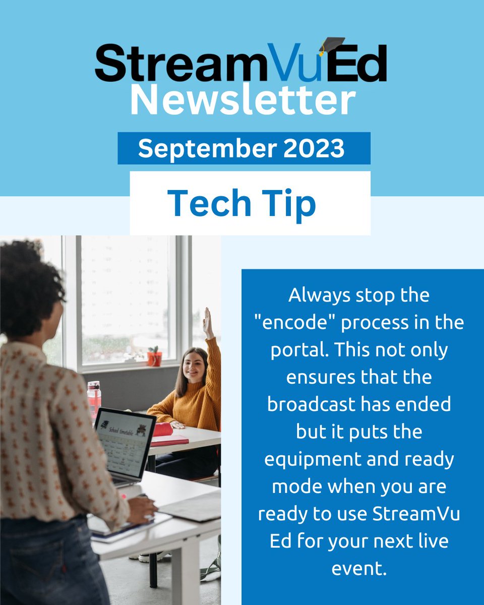 We get this question a lot here at StreamVu:
Are you starting and stopping your morning broadcast correctly?

For support related questions, you can call us 24/7 at 1-888-630-1493 or email us at info@streamvued.com

#edtech #educhat #educationmatters #edtechtips #edtechteam