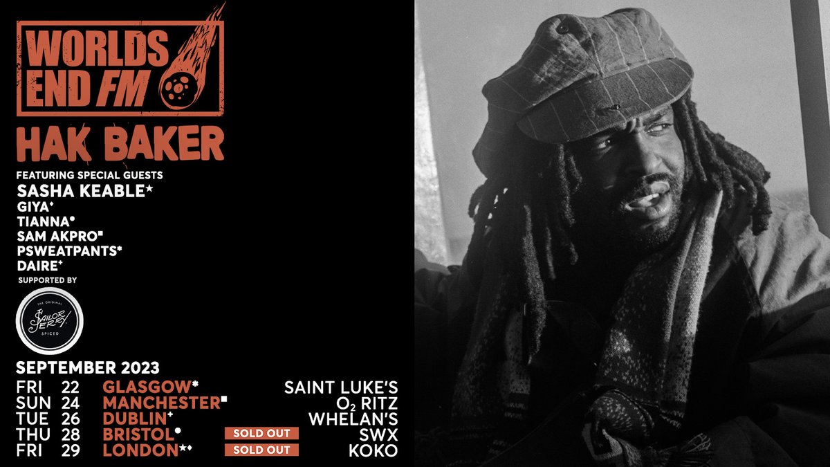 BRISTOL’S A SELL OUT ❌ EXCITED TO ANNOUNCE ME SPECIAL GUEST PERFORMERS @sashakeable, Sam Akpro, @giyamoosic, Tianna, @p_sweatpants AND @daireheffernan ITS A FAMILY AFAIR, COME SING ALONG hakbaker.ffm.to/worldsendfmtour