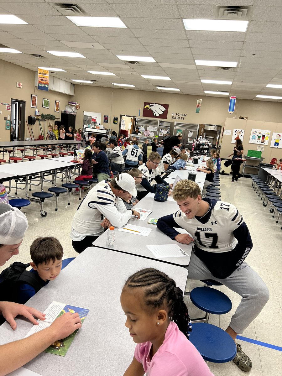 SWOSUFootball's tweet photo. Grateful to get out and support the community again!! This time with Early-Bird reading! Thank you to Burcham elementary for allowing us to impact these kids!

#TEAM https://t.co/HrTZ0UMhNv