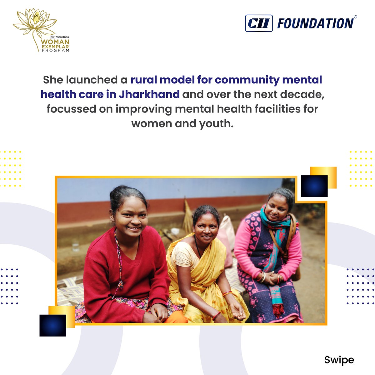 CIIFoundation's tweet photo. Meet @GagraiSumitra1, our Woman Exemplar 2020 from #Jharkhand, who overcame adversity to become a ground-up health champion. Her journey inspires us to #LeadLikeANaari.

Know someone like Sumitra? Nominate them for the Woman Exemplar Award 2024! 
https://t.co/JKoBELgJ4K https://t.co/5m3IKmMnyP