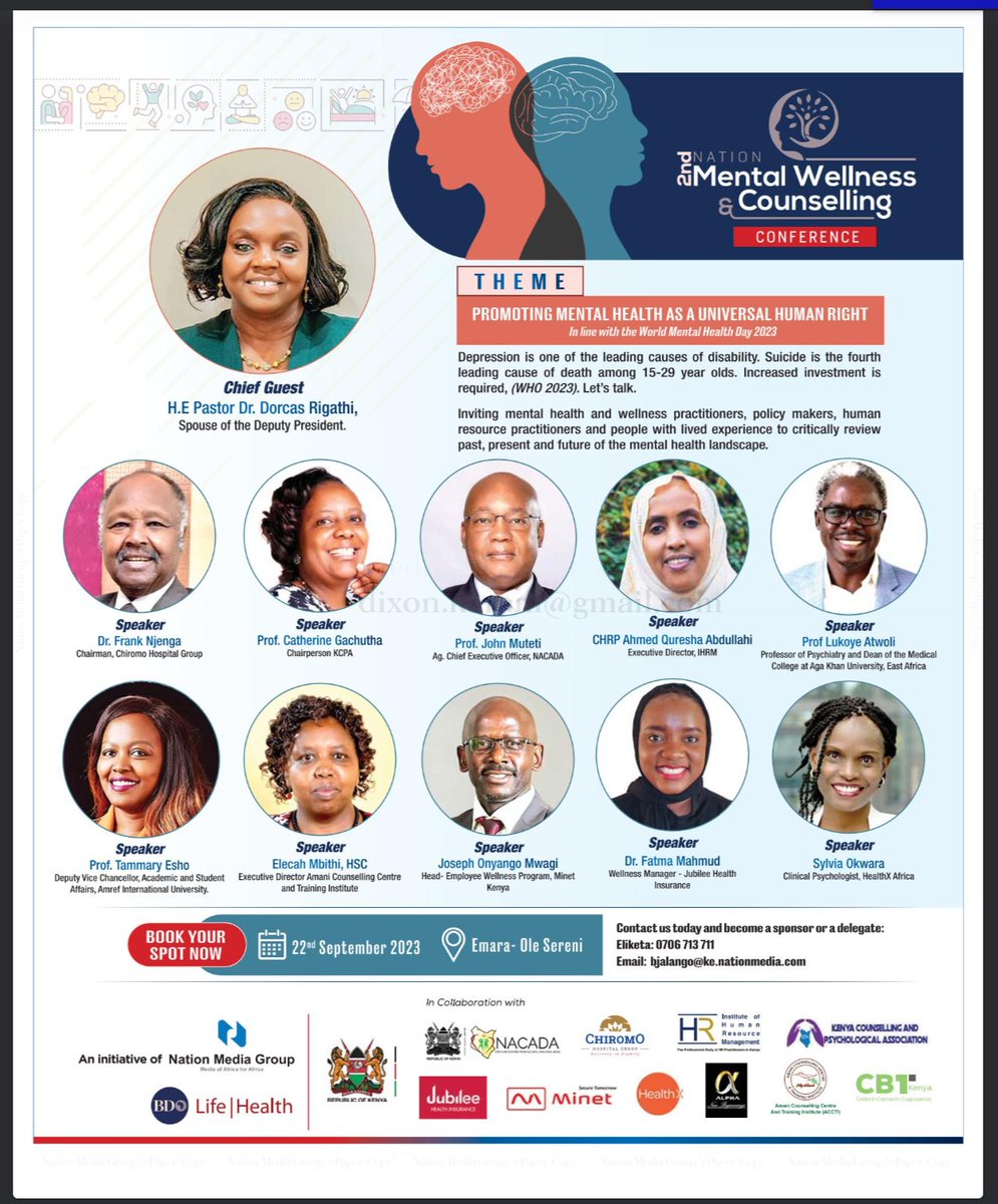 Our DVC - Academic &amp; Student Affairs, <a href="/TammaryE/">Prof. Tammary</a>, will be speaking at the 2nd Edition of Mental Wellness &amp; Counselling Conference, dubbed "promoting #MentalHealth as a universal human right, w/ a focus on the work environment".

More info via 0721363256/ gmisera@ke.nationmedia.com