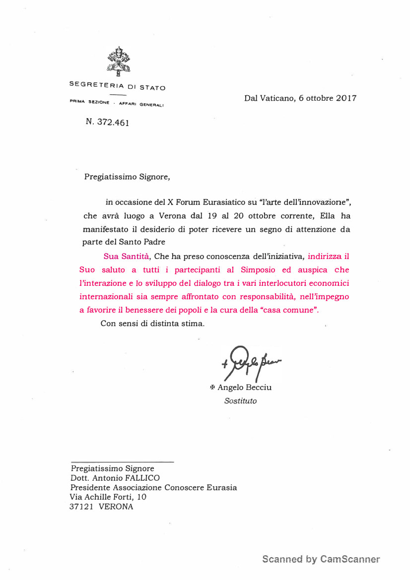 umapess24988053's tweet photo. 5 –  ⬆️ … per aver concepito e supportato ripetute edizioni del Forum Economico Eurasiatico di Verona (quest’anno giungerà alla 16ma edizione: 02/11/23), organizzato dall’Associazione Conoscere Eurasia - guidata da A.  #Fallico  (Presidente anche di Banca Intesa Russia) - ed evento, in passato, patrocinato dai Sindaci di Verona. “Ringrazio l'associazione Conoscere Eurasia e il suo presidente Antonio Fallico per il doppio coraggio dimostrato - ha detto il sindaco Federico  #Sboarina  - La prima volta in primavera, in piena emergenza sanitaria, quando si è deciso di organizzare ugualmente il Forum Euroasiatico nel mese di ottobre, mettendo ancora una volta la nostra città sul palcoscenico internazionale. [ndr. Edizione 2020]”: articolo di “VeronaSera” (da cui immagine sottostante 1), Forum Eurasiatico, relatori e moderatori in presenza ma pubblico online, 21/10/2020,  https://t.co/hVTNB5UIcA

Sembra che il fatto che l’Italia rientri nell’Alleanza Nordatlantica NATO e nell’Unione Europea non interessi a nessuno. Sindaci di discutibile onestà intellettuale possono tranquillamente patrocinare e promuovere iniziative contro l’interesse nazionale senza che i Governi e Procure della Repubblica si sentano autorizzati a far rispettare l’Ordine Costituzionale di questo delirante Paese.

L’edizione del 2022 del Forum di Verona, tenutasi a Baku (27-28/10/2022), in piena invasione russa ai danni dell’Ucraina, si è data un tema eversivo e inquietante: L’Eurasia per UN NUOVO ORDINE geopolitico ECONOMICO E SOCIALE: upgrading to a new people-centered economy. Il livello politico e strategico dei partecipanti russi, tra cui l’oligarca I. SECHIN, lascia senza parole rivelando l’intenzione di SOVVERTIRE L’OCCIDENTE, la nostra economia e la nostra organizzazione sociale: “L’evento voluto da Fallico si tiene quest’anno [ndr. 2022] nella capitale azera per permettere la presenza dei fedelissimi di Putin SANZIONATI dall’Ue. Non poteva mancare Sechin , numero uno di Rosneft, che ha lanciato accuse agli USA e all’Occidente. Ma non è stato l’unico.” “[…] nel discorso di Sechin, che è stato in larga parte dedicato ad attaccare l’Occidente e gli Stati Uniti […] La causa dell’attuale crisi energetica ‘non è la situazione in Ucraina né la pandemia, ma il deficit degli investimenti dovuto a una politica irresponsabile e avventuristica sui temi della velocità della transizione verde e dalle sanzioni contro la Russia.”, dall’articolo di G. Carrer, Che si dice al Forum Filorusso di Verona (che ha traslocato a Baku), “Formiche. net”, 28/10/2022 (da cui immagine sottostante 2),   https://t.co/jmNg2KD2PX ).

Nutriti ed “eccellenti”, gli interventi Italiani: Giorgio BIANCHI, Alessandro DI BATTISTA, Romano PRODI, Alessandro BIANCHI (“direttore dell’ ‘Antidiplomatico’, considerato il megafono del Movimento 5 Stelle per la propaganda di Putin in Italia”: Carrer, Op. cit.), Vito PETROCELLI, Pino ARLACCHI (“che da europarlamentare nel 2013 aveva difeso le elezioni in Azerbaijan come ‘libere, eque e trasparenti’ contrariamente a quanto sostenuto da diverse organizzazioni tra cui l’OCSE e Human Rights Watch”: Carrer, Op. cit.).

Il forum eurasiatico non è solo un palcoscenico ideale per la propaganda putinista, ma è stato concepito come uno strumento per incentivare e sviluppare in tutto il nord-est un’economia eurasista volta a coinvolgere gli imprenditori in un progetto geopolitico e geoeconomico che si contrappone ai piani e alle finalità del nostro Paese e di tutto l’Occidente. Il disegno geopolitico e geoeconomico “alternativo” non si ferma alla Russia, ma si rivolge anche ad altre rotte eurasiste, tra cui Cina e Mongolia; a tal proposito, il Consiglio Regionale veneto non si è fatto certo spaventare dalla guerra e persegue imperterrito le proprie rotte commerciali. Il Consigliere Regionale L. SANDONÀ nel 2023 asserisce: “E’ necessario che la nostra Regione si faccia sempre più parte attiva nel collaborare con nuove realtà e nuovi mondi, per aprire nuovi mercati e possibilità commerciali per le nostre aziende anche nei settori da sviluppare relativi al turismo. Con la Mongolia, un paese vasto, immenso, dalle enormi potenzialità, si possono aprire opportunità importanti nel settore dell’agroalimentare, del tessile, del minerario e delle materie prime, metalmeccanico e dell’agrimeccanica e del turismo appunto”. [ndr. Ma chi ci crede?!] (B. Majer, Sandonà (Lega – LV): “Il Veneto pronto a nuove collaborazioni con la Mongolia”, Notizie +, 28/02/2023,  https://t.co/V6qdPj8kzB ).

Mi domando: - E’ così difficile individuare i canali della propaganda filorussa in Italia? Non è ora di fermarla?  @GiorgiaMeloni #DipartimentoInformazioniSicurezza  #StopRussianPropagandists #StopHybridWarfare #ViaDellaSeta #ViaDellaRussia #VeronadOriente

[Immagini – 1. Sboarina – Fallico, Forum Economico Eurasiatico 2020 (VR): foto da “VeronaSera”, fonte sopraccitata; 2. 15ma edizione forum Economico Eurasiatico di Verona (tenuto a Baku: foto da “Formiche. net”, fonte sopraccitata): notare gli sponsor! 3. Messaggio del pontefice (!), intervento per “la cura della Casa Comune” (10ma edizione forum), da sito Forum 16ma ed. 2023, https://t.co/4WVNjeXPrn 4. Sandonà riceve, in Cons. Regionale, rappresentante Mongolia: foto da Notizie +, fonte sopraccitata] 5/n >>>