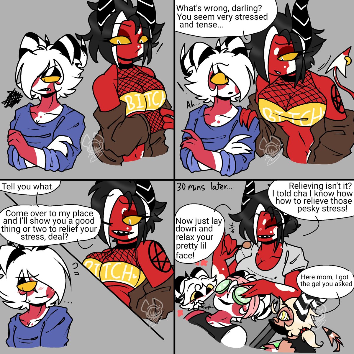 Meem0nTheIdiot's tweet image. Gift for @Noody_Noodles
I love her story/comic and arts so much!!
.
Can&apos;t resist to draw Noda because she deserves some rest. So my imp, Scarlet decided help out 😉
#HelluvaBossOC #HelluvaBoss #HelluvaBossOcs